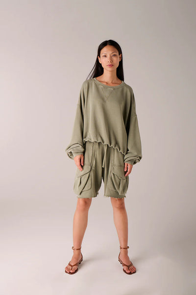 Liv Bergen Vintage Shorts Olive met Opgestikte Zakken