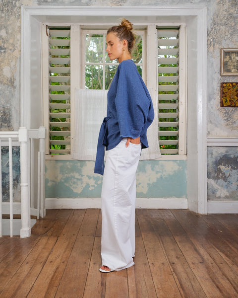 Seamehappy Ruana Cover Up Woven Cotton Blauw