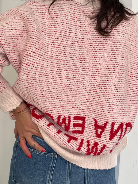 Liv bergen red destressed toffee sweater