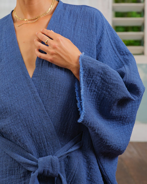 Seamehappy Ruana Cover Up Woven Cotton Blauw