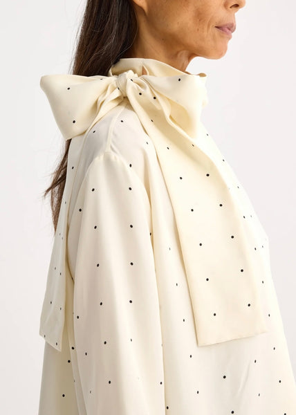 dotted silk foulard top | cream / black dot