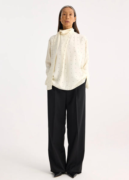 dotted silk foulard top | cream / black dot