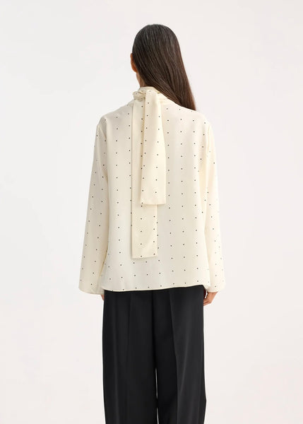 dotted silk foulard top | cream / black dot