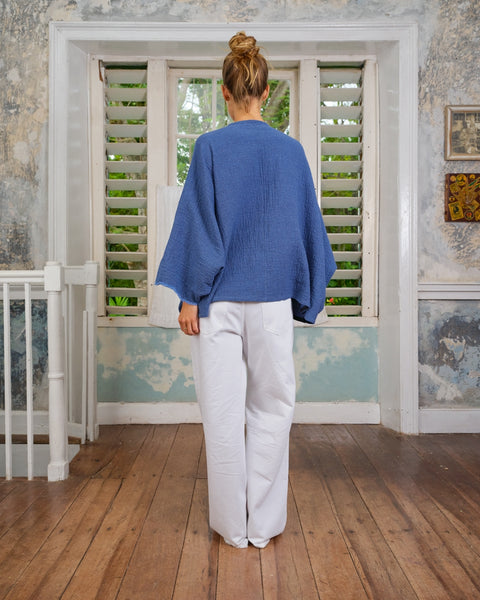 Seamehappy Ruana Cover Up Woven Cotton Blauw