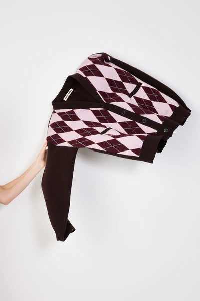 cardigan brown pink argyle