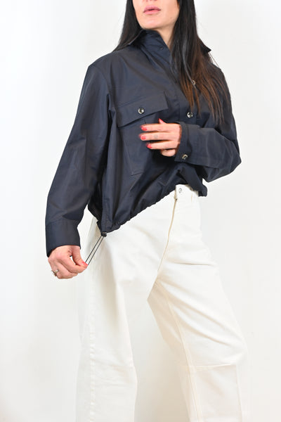 Nine In The Morning donkerblauwe blouse met aantrekkoord