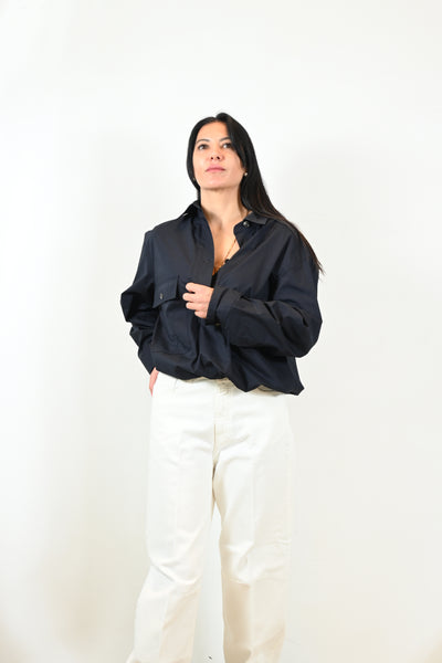 Nine In The Morning donkerblauwe blouse met aantrekkoord