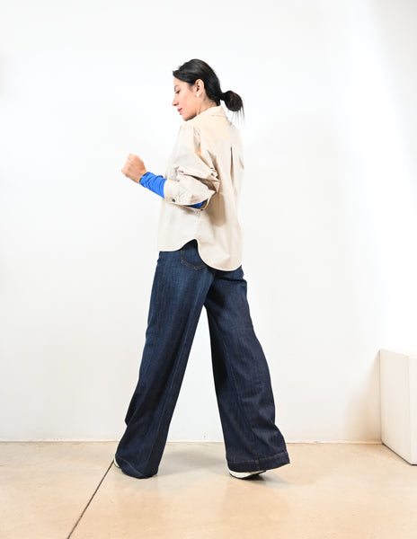 Nine in the Morning blouse sabbia in zandkleur met borstzak