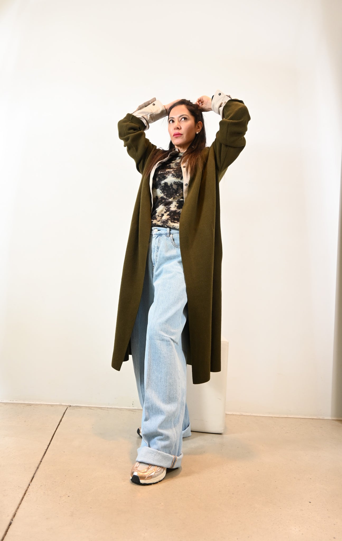 Jean Paul Knott lange cardigan in kaki‑groen