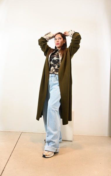 Jean Paul Knott lange cardigan in kaki‑groen