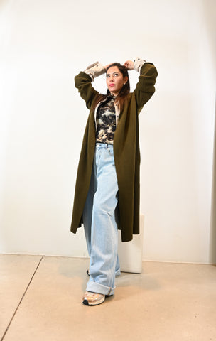 Jean Paul Knott lange cardigan in kaki‑groen