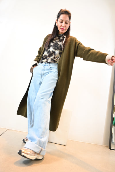 Jean Paul Knott lange cardigan in kaki‑groen