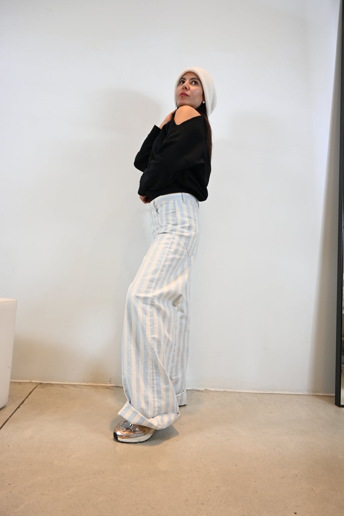 Nine in the Morning Nadia Palazzo jeans – blauw/beige met strepen