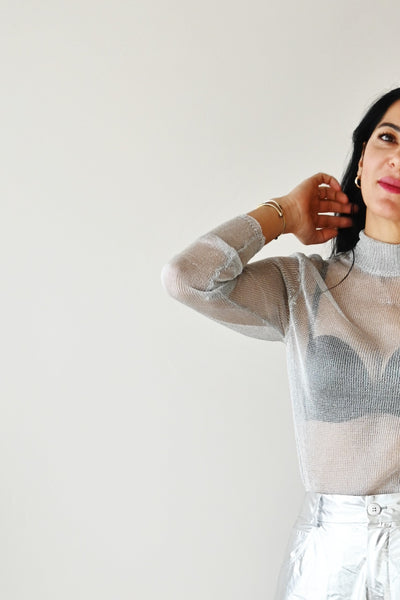 mesh turtleneck sweater