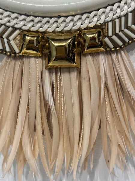 Ketting beige met veren