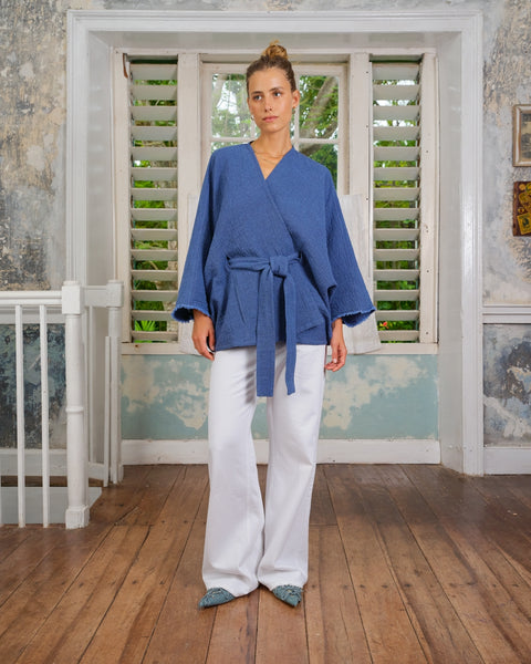 Seamehappy Ruana Cover Up Woven Cotton Blauw
