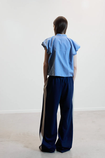 JOHNY KELLS Blouse – Blauwe Check Mouwloos