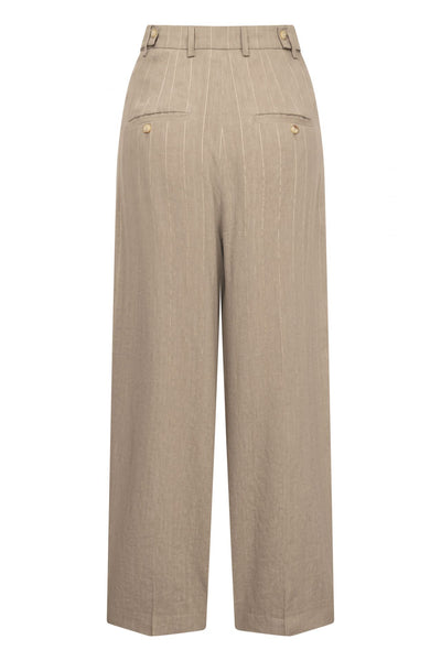 Rossi Carter Broek – Striped Linen Hellbraun