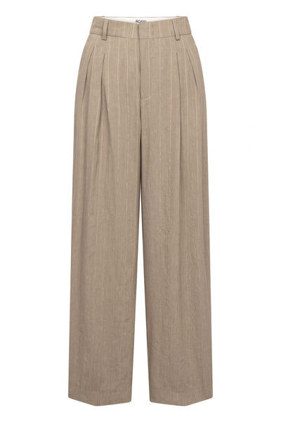 Rossi Carter Broek – Striped Linen Hellbraun