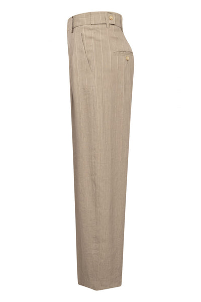 Rossi Carter Broek – Striped Linen Hellbraun