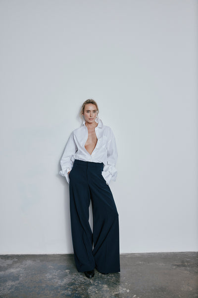 Rossi Ivon Fluid Cade Elegant Wide-leg Trousers Tabac
