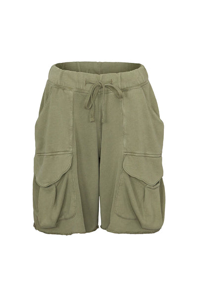 Liv Bergen Vintage Shorts Olive met Opgestikte Zakken
