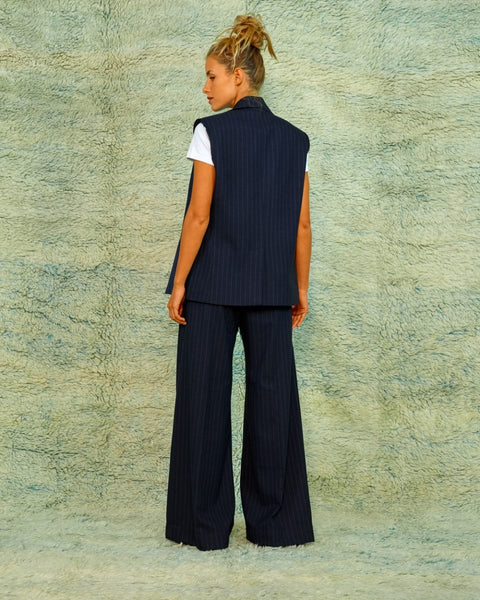 Sea Me Happy Bruno Sleeveless Blazer Pin Striped Midnight Blue