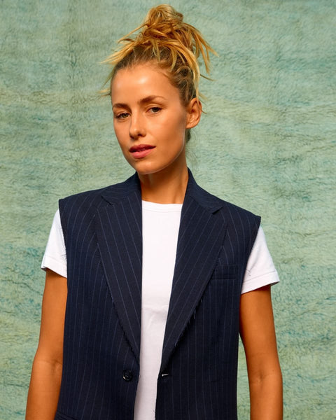 Sea Me Happy Bruno Sleeveless Blazer Pin Striped Midnight Blue