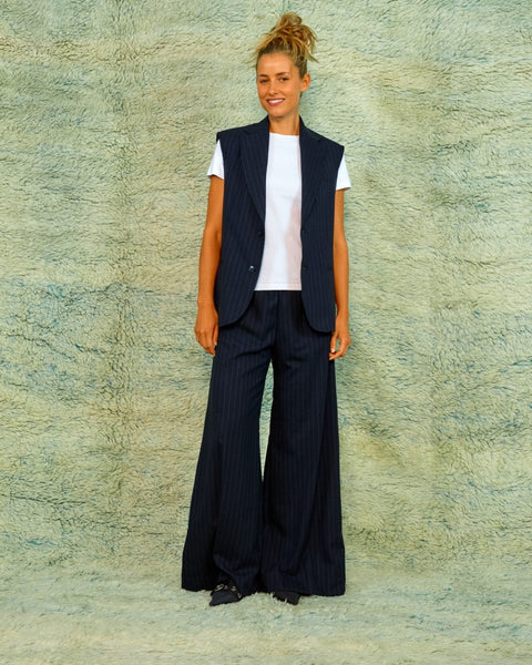 Sea Me Happy Bruno Sleeveless Blazer Pin Striped Midnight Blue