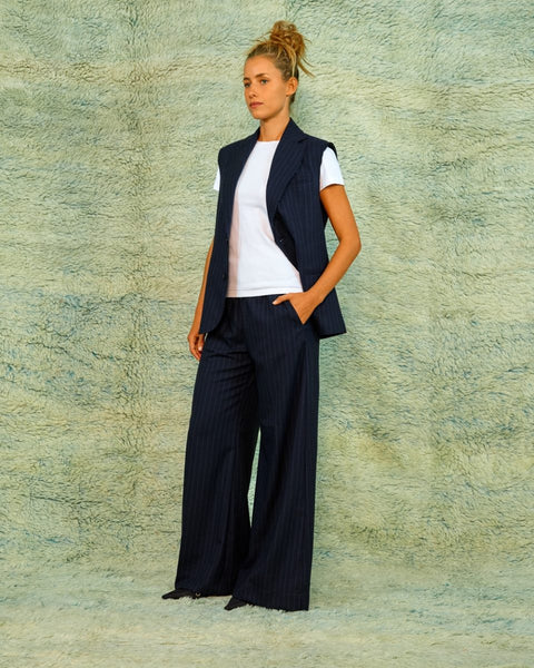 Sea Me Happy Bruno Sleeveless Blazer Pin Striped Midnight Blue