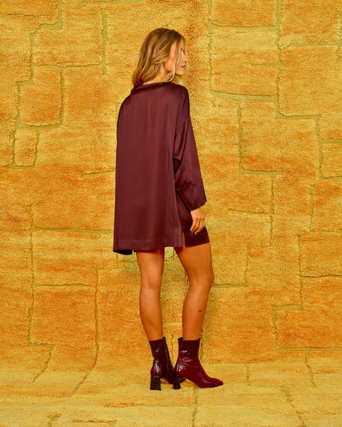 Sea Me Happy Enes Dress Short Satin Crepe – Coffee Bean
