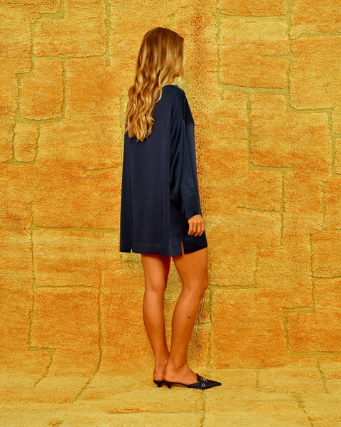 Sea Me Happy Enes Dress Short Satin Crepe – Midnight Blue