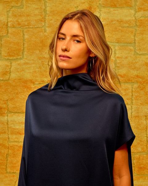 Sea Me Happy Enes Dress Short Satin Crepe – Midnight Blue