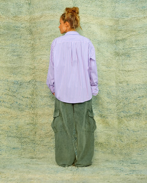 Sea Me Happy Harvey Shirt Poplin Striped Blue Pink