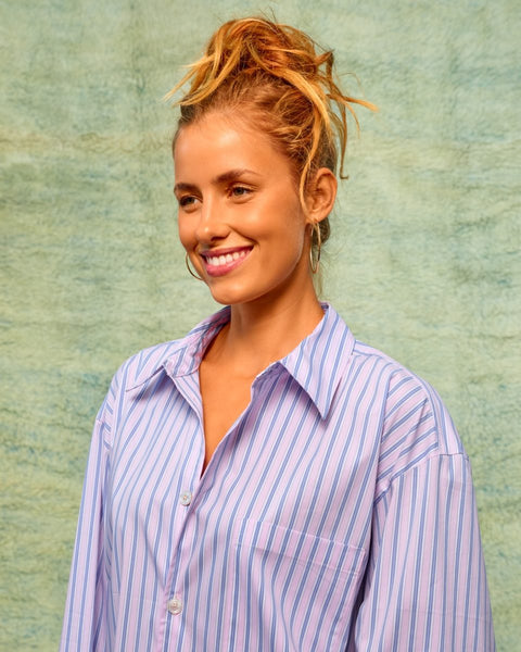 Sea Me Happy Harvey Shirt Poplin Striped Blue Pink