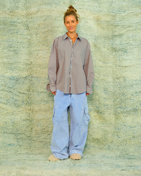 Sea Me Happy Harvey Shirt Poplin Striped Brown
