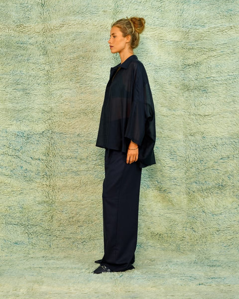 Sea Me Happy Jada Silk Cotton Blend Blouse Midnight Blue