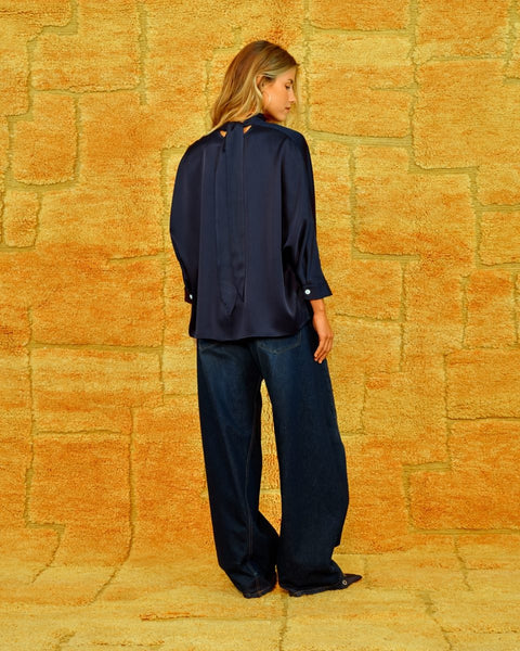 Seamehappy Yuzu Top Satin Crêpe – Donkerblauw