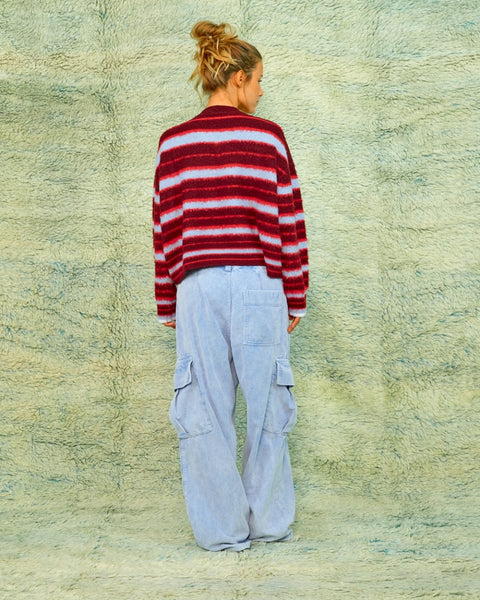 Sea Me Happy Milo Jumper Striped in Bordeaux, een gestreepte trui in bordeauxrood.