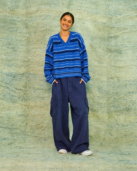 Sea Me Happy Milo Jumper Striped Cobalt
