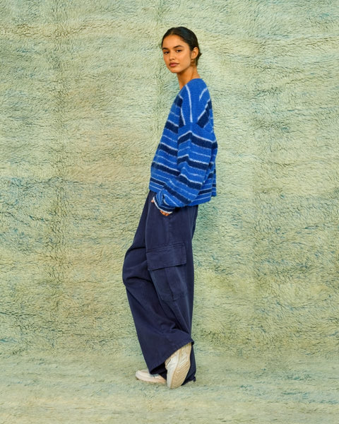 Sea Me Happy Milo Jumper Striped Cobalt