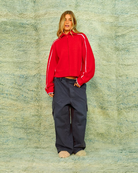 Seamehappy Scottie Zip Up Sweater Rood