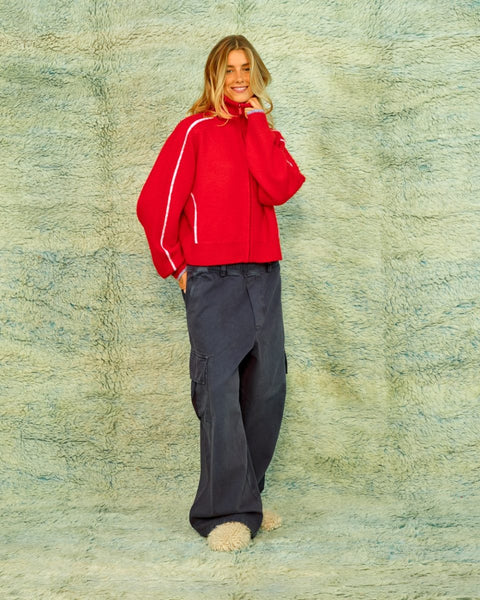 Seamehappy Scottie Zip Up Sweater Rood