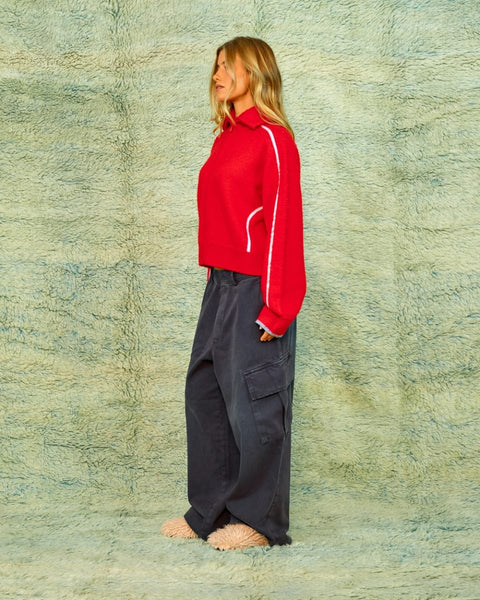 Seamehappy Scottie Zip Up Sweater Rood
