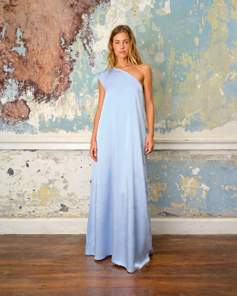 Sea Me Happy Lauri Dress – Satin Crepe Lichtblauw Lang Kleed