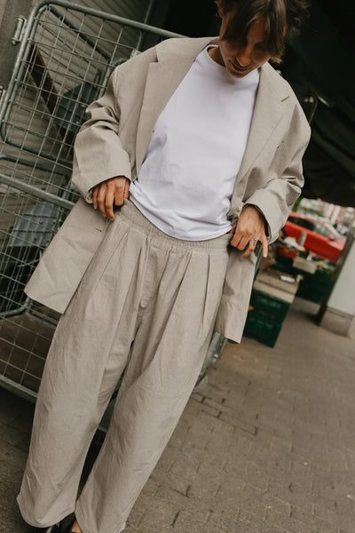 ANDRE Beige Geruite Broek met Plooien