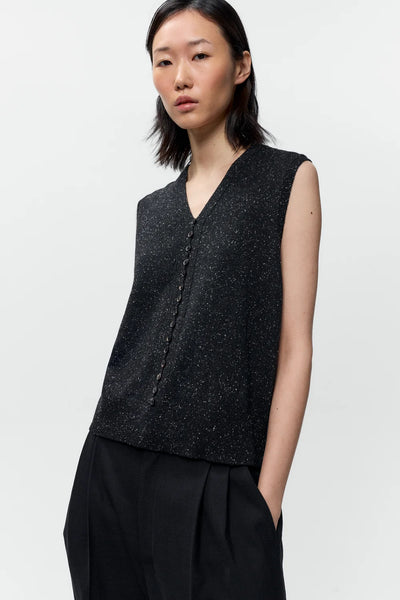 Cordera Silk & Wool Flecked Waistcoat Zwart