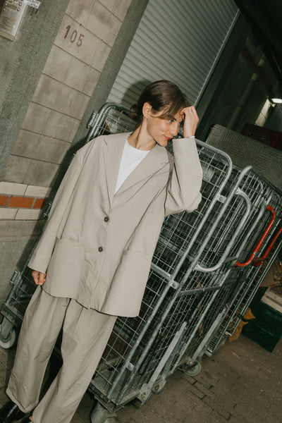 ANDRE Beige Geruite Broek met Plooien